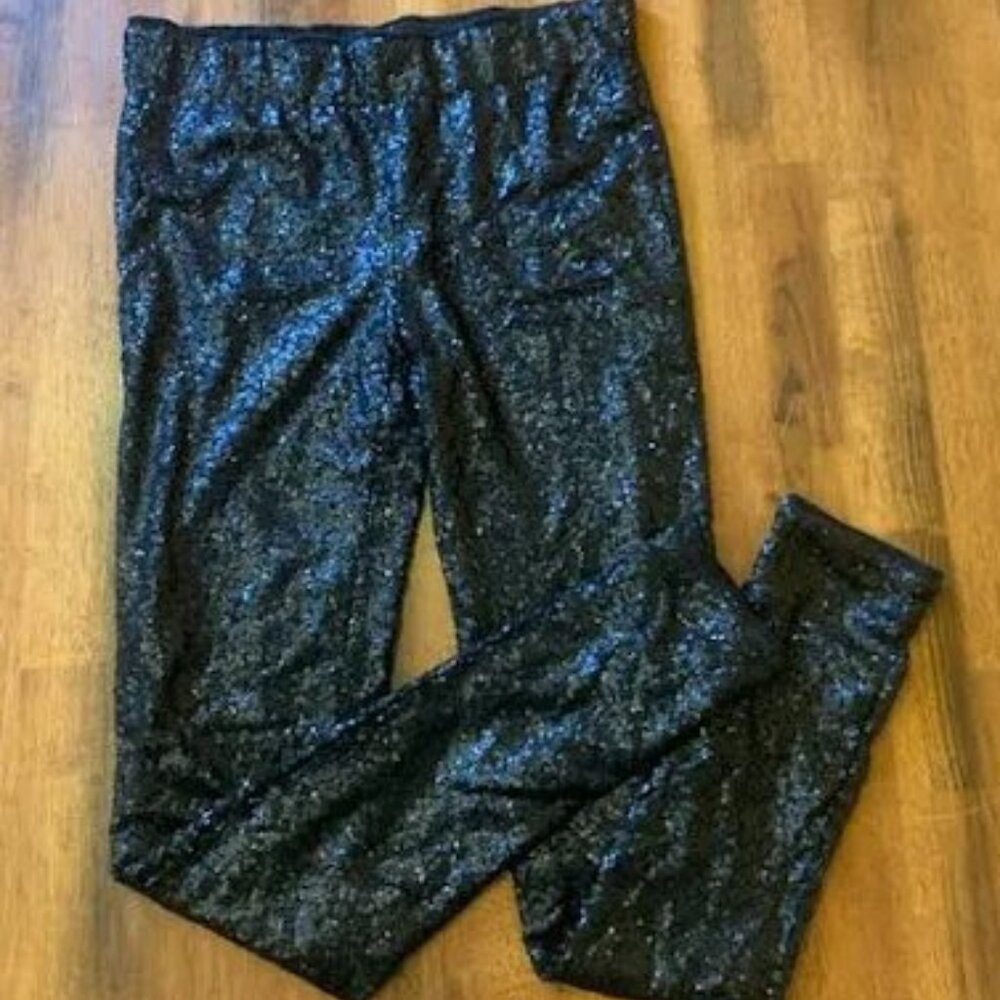 Black Sequin Legging Pants Lined Size Large